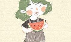 吃瓜少女画画,描绘生活中的点滴美好